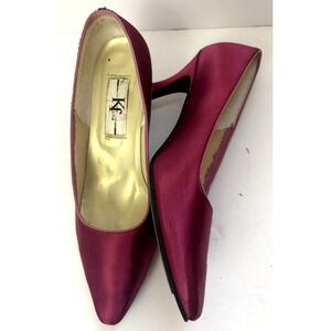 Kinney Vtg Women’s Shoes Size 7M Fushia Satin Pump Wall Toe Mad Usa